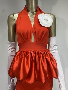 Sexy Deep V Neck Halfter Meerjungfrau Abendkleider Long Train Peplum Red Long <span class=keywords><strong>Prom</strong></span> Kleid mit 3D Flower Vestidos - Product Image 5