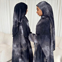 Nouvelle Tendance Robe Modeste Islamique Deux Pièces Imprimé Eau Ensemble Modeste Musulman Tie-Dye Abaya Ouverte avec Hijab Modal Imprimé Assorti