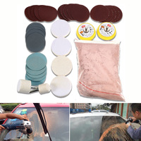 Kit de polissage de verre à rayures profondes, 34 pièces, oxyde de cérium 8 oz + plaque de sable + tampon de polissage en laine + feutre