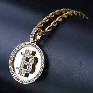 Hot Selling Bitcoinl Gold Plated Diamond Unisex Rap Hip-Hop Necklace Fashion Pendant High Quality Copper Jewelry