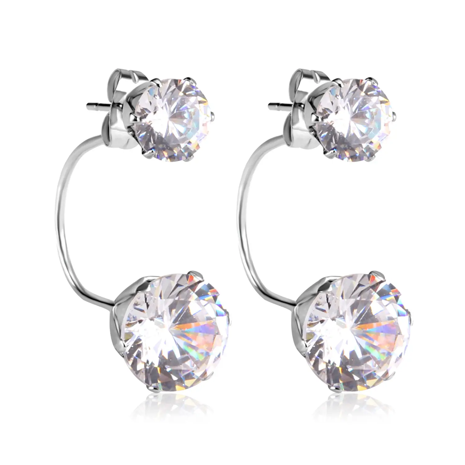 Bellissimi disegni di orecchini a bottone in zircone cubico per orecchini da donna in acciaio inossidabile con polsino a diamante grande