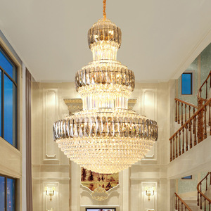 Nouveau Style personnalisé grande Villa Hôtel Escalier moderne K9 Cristal Lustre En Cristal Doré Suspension - Product Image 2