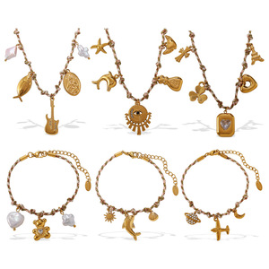 European American Retro Beach Style Pearl Pendant <b>Bracelet</b> <b>Set</b> Stainless Steel 18K Gold Plated Ceramic Necklace For Women - Product Image 5