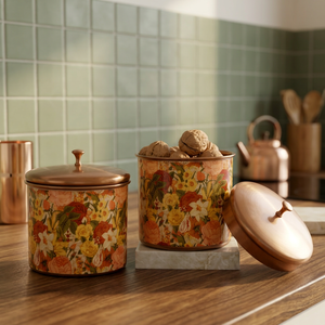 Conteneur alimentaire floral avec couvercle, pot de rangement rond pour la cuisine, motif imprimé de style bohème - Product Image 6