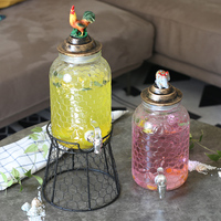 Bocal Mason en verre 4l/8l avec couvercles en métal et support en métal pour robinetterie Accessoires de cuisine Distributeurs de boissons en verre transparent