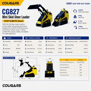 מיני מעמיס זחלי דיזל COUGARS CG827 25HP קובוטה D1105 עם מברשת זוויתית לטאטוא עירוני, בעל תקן CE ו-EPA - Product Image 2