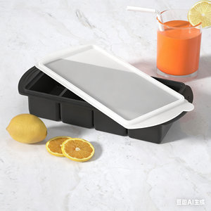Moule à glace en <span class=keywords><strong>silicone</strong></span> 4 compartiments plateau de congélation avec <span class=keywords><strong>couvercle</strong></span> pour le stockage de la sauce à soupe sans BPA cuisine récipient de conservation des aliments maison - Product Image 3