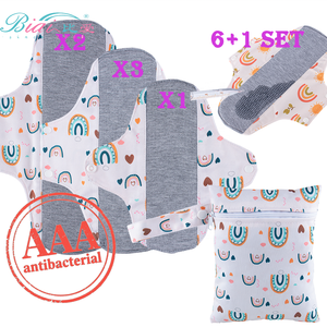 Ensemble de 7 pièces (6 coussinets + sac) tampon d'incontinence menstruelle antibactérien en graphène pour femme <span class=keywords><strong>lavable</strong></span> protège-slip réutilisable serviette hygiénique post-partum - Product Image 1