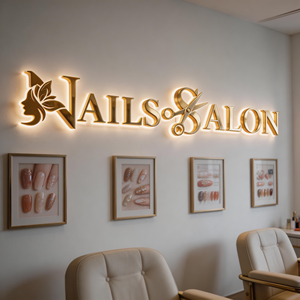 Letrero Metálico Retroiluminado con Logotipo Empresarial 3D Personalizado, Letras Doradas Cortadas con Láser, para Interiores y Exteriores, Ideal para Salones de Belleza y Uñas - Product Image 2