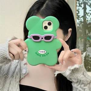 קוריאני מצחיק 3D משקפי שמש דוב סיליקון טלפון מקרה עבור iPhone 11 12 13 14 פרו מקס חמוד creative cartoon רך עמיד הלם כיסוי