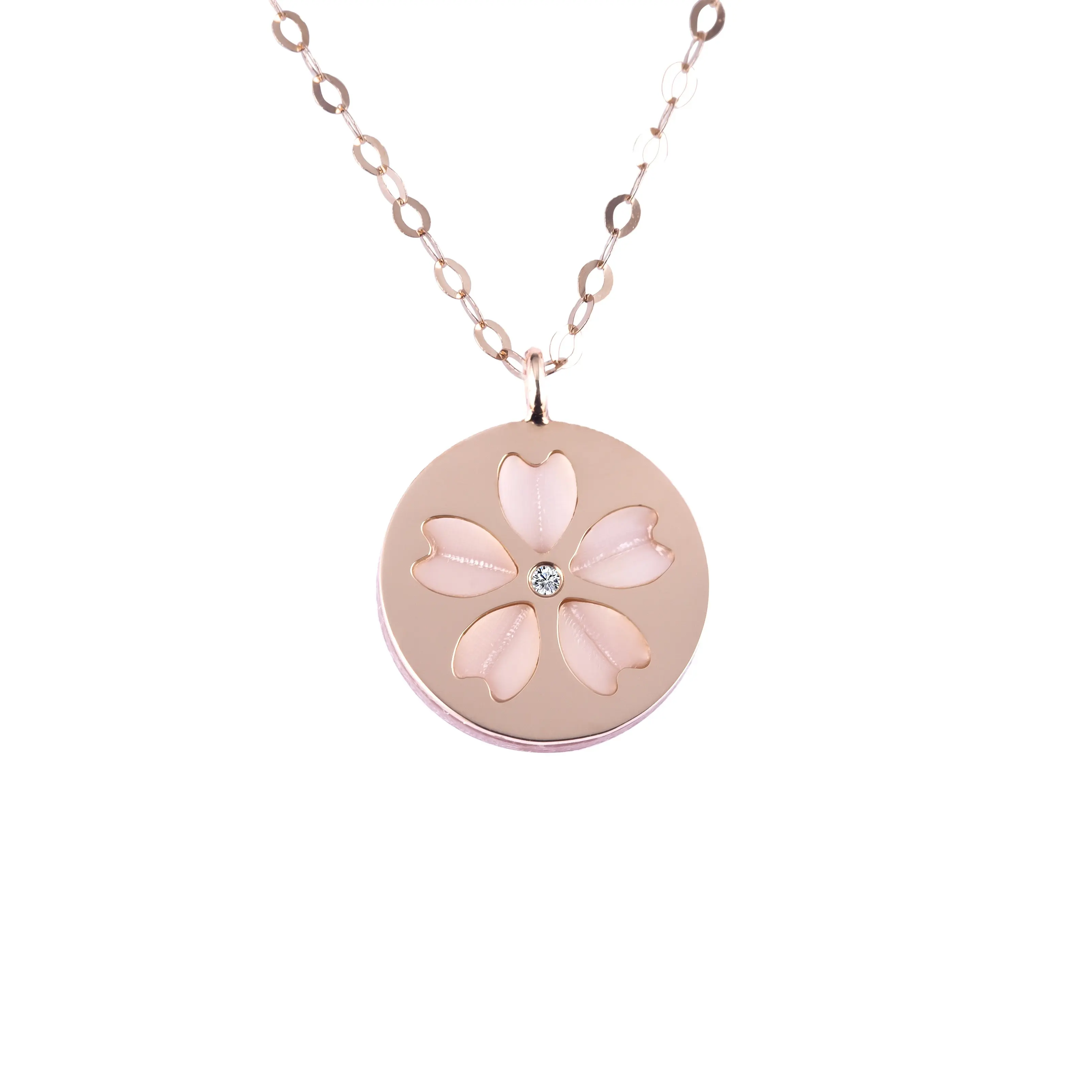 Messi Gioielli cherry blossom forma di madre di collana di perle in 18k oro rosa con diamante naturale sukura della collana dei monili