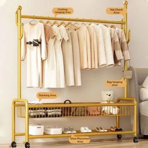 Porte-vêtements en métal doré <span class=keywords><strong>sur</strong></span> roulettes avec étagère pour enfants - Product Image 3