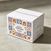 Boîte en carton ondulé blanc personnalisée de luxe avec bordure en carreaux toscans imprimés, pour pâtes à la semoule, emballage alimentaire recyclé, carton d'expédition