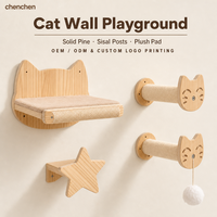 Plateforme murale pour chat en pin massif, avec griffoir en sisal et marchepied étoile, pour chats d'intérieur