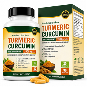 <span class=keywords><strong>Cápsulas</strong></span> Veganas de Extracto de <span class=keywords><strong>Cúrcuma</strong></span> <span class=keywords><strong>con</strong></span> BioPerine y <span class=keywords><strong>Pimienta</strong></span> <span class=keywords><strong>Negra</strong></span> de 1500 mg, Suplemento OEM ODM para la Salud Articular en Adultos - Product Image 1