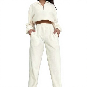 <b>Women</b> Fleece Knitted Winter Solid Color Long Sleeve High Waist Regular Fit Full Length Jumpsuit <b>Set</b> Casual Breathable Sleeveless - Product Image 1