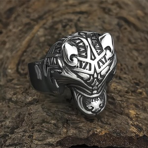 Men's <b>Titanium</b> Steel Wolf Head <b>Ring</b> Hip Hop Animal Geometric Style Jewelry Gift - Product Image 3