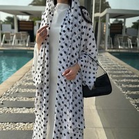 Nouvel ensemble Abaya en mousseline à pois 2026 – Cardigan long ouvert avec hijab, tenue ample et modeste pour femme musulmane
