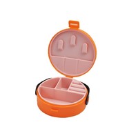Boîte à bijoux ronde personnalisée avec miroir, couvercle en cuir, poignée, 2 couches, organisateur de bagues, boucles d'oreilles, rouges à lèvres, vente en gros OEM