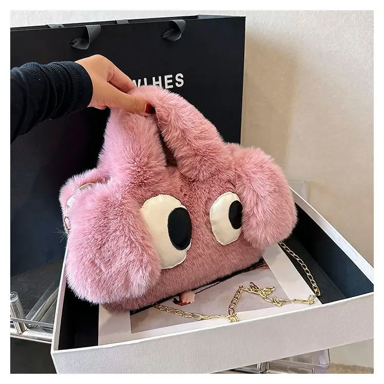 Schattige Pluche Tas Puppy Grote Ogen Cartoon Pluche Handtas Meisje Schoudersling Pluche Tas Dame Mode Draagtas Portemonnee Bonttas