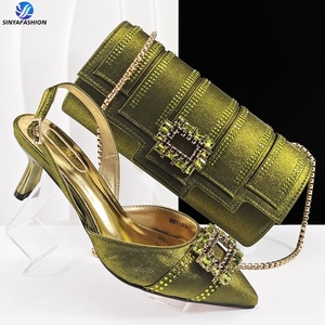Conjunto de <span class=keywords><strong>zapatos</strong></span> y bolsos de diseño italiano dorado de lujo Sinya, <span class=keywords><strong>zapatos</strong></span> nuevos de tacón alto para mujer, conjunto de bolsos a juego con piedras - Product Image 3