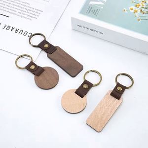 WSY896 Wholesale Wood Laser Blanks <b>Key</b> Ring Custom <b>Leather</b> Wood <b>Key</b> <b>Chain</b> DIY Wooden Keychain for Business Gift - Product Image 3