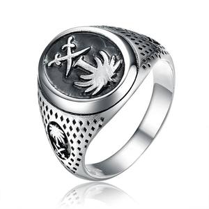 925 Silver Saudi Arabia National Emblem Men's <b>Ring</b> with Two Crossed Swords and Palm Tree - Product Image 1