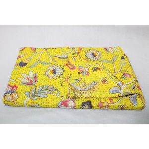Indian Kantha Bedspread & <b>Quilt</b> <b>Handmade</b> Printed Cotton Washable Soft Eco-Friendly Home Decor Housewarming Gift - Product Image 1
