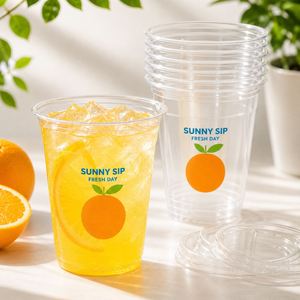 Gobelets en plastique PET transparents jetables avec logo personnalisé pour jus d'orange, thé au citron, soda, boissons fraîches, café à emporter, emballage de boissons - Product Image 5