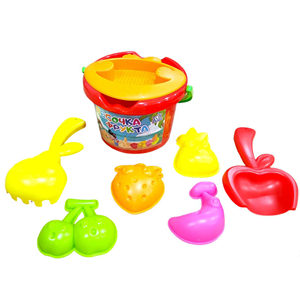Kids <b>Beach</b> Sand Bucket Set with Sieve Rake Shovel and Fruit Shape Molds Mesh Packed - Product Image 1