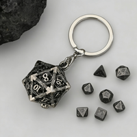 Porte-clés en métal creux D20, alliage de zinc, gravé dragon, avec mini-dés pour accessoires de jeu de rôle de table DND