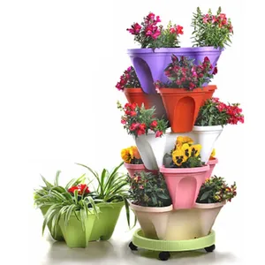 Verticale Plantaardige Plantenbak Balkon Tuin Decoratieve Hot Selling Chromatische Diverse Plastic Bloempot Met Dienblad