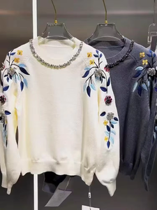 Maglione di Lusso con Ricami di Fiori e Diamanti Scintillanti per <span class=keywords><strong>Donna</strong></span>, Maglieria Autunno Inverno, Top Lavorato a Maglia, Pullover, Abbigliamento Femminile - Product Image 6