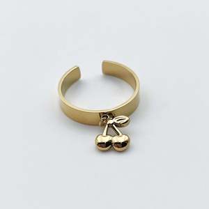 Fashion <b>Rings</b> Cherry Pendant Gold Plated 316L Stainless Steel Adjustable Band For Women Girls Jewelry Accessory - Product Image 1