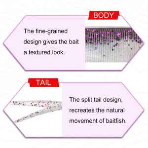 Lote de 10 señuelos de silicona de doble color con cola bifurcada de <span class=keywords><strong>2</strong></span>-4 pulgadas, de alta calidad OEM, para pesca de lubina y carpa en agua dulce y salada, con revestimiento de laca. - Product Image 3