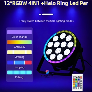 Luz LED Par Delgada <span class=keywords><strong>de</strong></span> 12x18W con Anillo Halo RGBW 4 en 1, Foco LED Par para Bodas, Fiestas, DJ, Discoteca, DMX512, Luces LED Planas <span class=keywords><strong>de</strong></span> 12*18W - Product Image 1