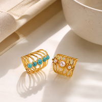 Bague ouverte minimaliste multi-couches en turquoise et perles, style euro-américain, pour femme, bijou de main pour usage quotidien, vente en gros
