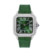 Reloj Automático MIYOTA para Hombre, Caja Cuadrada, Diseño de Corazón Abierto, Esqueleto Transparente, Caja de Moissanita, Correa de Cuero Blanca