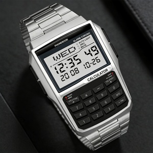 Montre électronique pour homme, style calculatrice, bracelet en alliage d'acier inoxydable, boîtier en plastique, montre pour étudiants et professionnels - Product Image 5