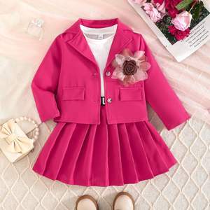 Set di Top e Gonna alla Moda per Ragazze, Giacca <span class=keywords><strong>Blazer</strong></span> Bianca con Risvolto + Canotta + Gonna con Scritta, Completo Abbigliamento per Bambine - Product Image 5