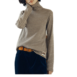 <b>Women's</b> Autumn Winter New High Neck Fashion Inner Wear Slim-Fitting Striped Versatile Long Sleeve Base Layer Knit <b>Top</b> - Product Image 1