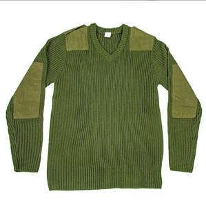 DFV1106 Pull-over tactique d'entraînement pour hommes vert olive, col en V, avec écussons – Maillot de sport vert - Product Image 1