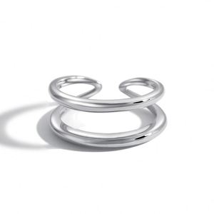Dylam Minimalistic Double Circle Bulk Sale Chunky <b>Dainty</b> Jewelry Platinum Retainer Cuff Free Size Silver <b>Ring</b> - Product Image 1