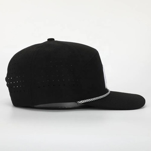 Custom Embroidery Logo <b>Waterproof</b> Unisex Polyester 6 Panel High Quality Sport Hat Black Laser Cut Hole Rope Baseball <b>Cap</b> - Product Image 4