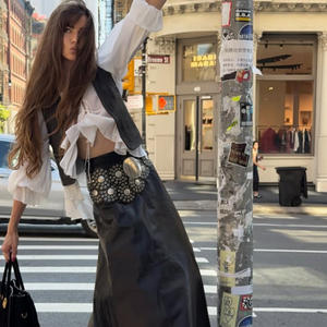 Robe Y2K élégante en mousseline de soie blanche à manches bouffantes et épaules tombantes, deux pièces, style streetwear, haute qualité - Product Image 4