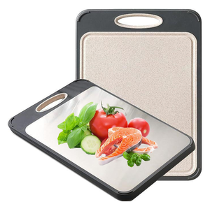 Planche à découper <span class=keywords><strong>double</strong></span> face 2 en 1 en acier inoxydable 304 de qualité alimentaire et en plastique de paille de blé pour la cuisine - Product Image 1