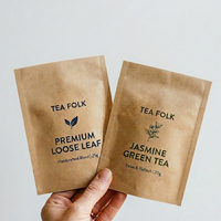 Sachet d'emballage personnalisé à trois soudures latérales en papier kraft biodégradable pour échantillons de thé, café, chocolat en poudre à portion individuelle