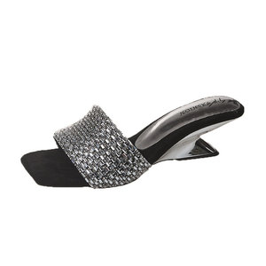Sandali con zeppa da donna per feste, decorati con strass, slip-on multicolore, eleganti e personalizzati. - Product Image 5