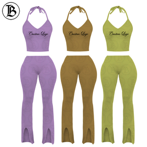 Completo da <span class=keywords><strong>donna</strong></span> 2 pezzi 2026: Top a fascia Y2K in <span class=keywords><strong>cotone</strong></span> e pantaloni yoga a zampa piegati – Set loungewear estivo due pezzi - Product Image 1