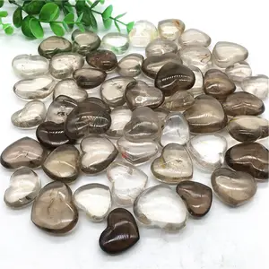 Natural Gemstone Healing Crystal Smokey Stone Smoky Quartz Heart Shape For Ornament
